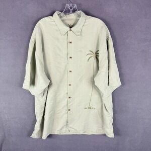 Bamboo Cay Button-Up Shirt Men's Size 2XL XXL‎ Textured Embroidered Palm Tree